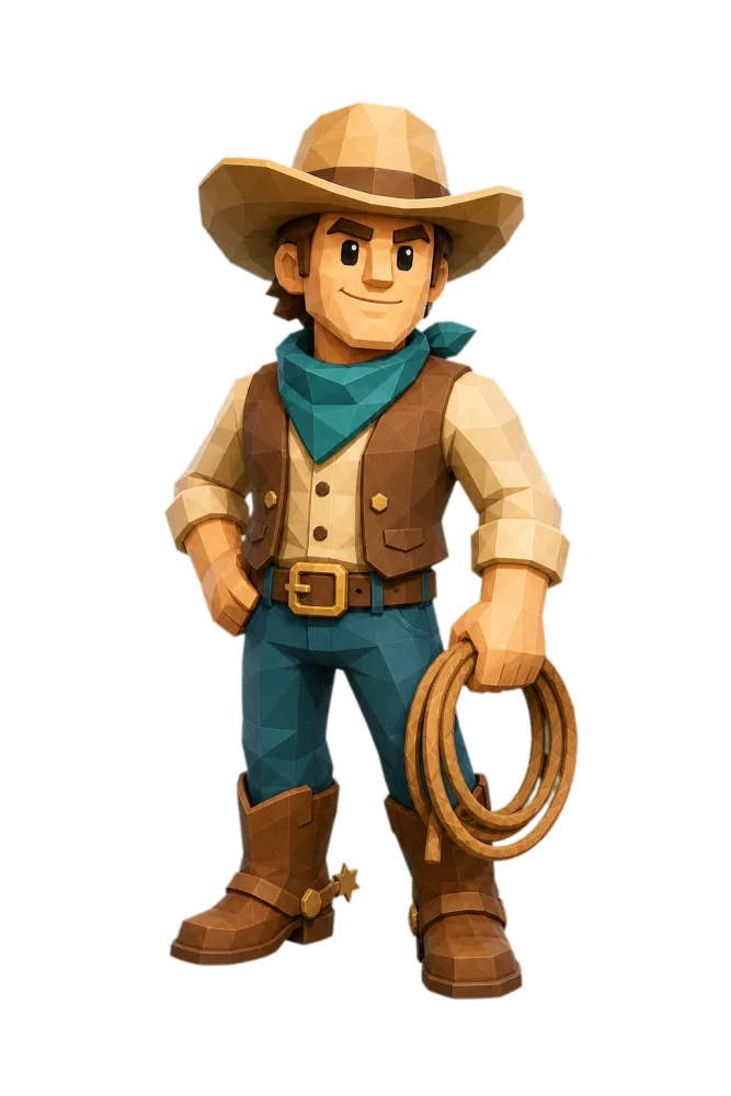 Stylized low-poly toy cowboy