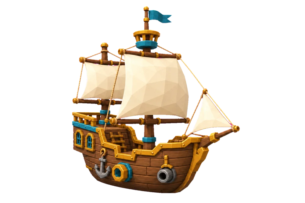 Stylized low-poly toy pirate ship